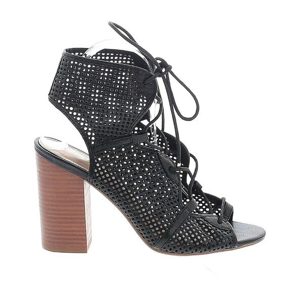 ALDO Black Wedge Laser Cut Open Toe Lace Ups Sandal Shoe Size 8 - Picture 1 of 2